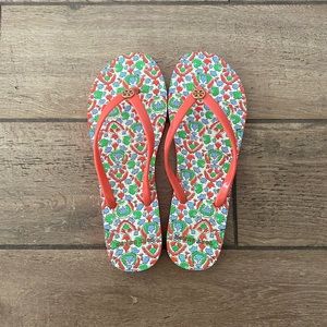 Tory Burch orange designed flip flops size 8